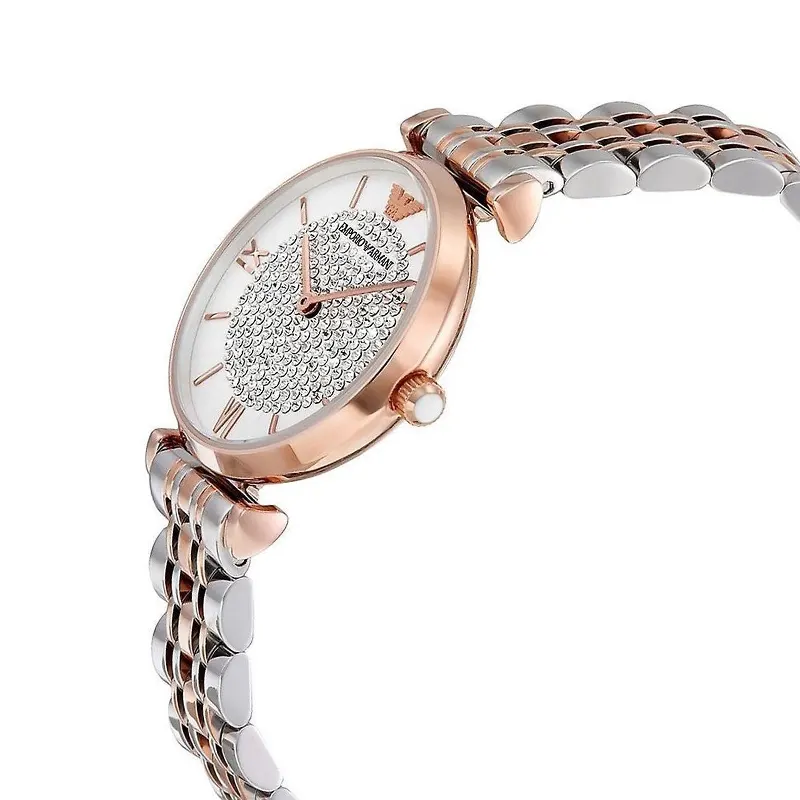 Emporio Armani White Crystal Pave Dial Ladies Watch- AR1926